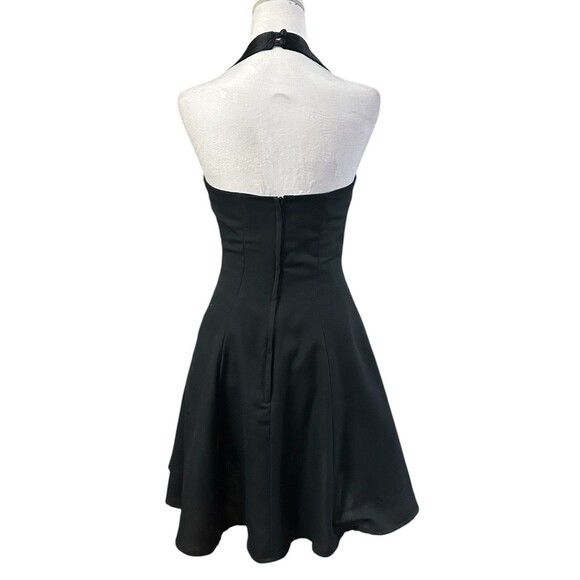LA Glo Vintage Black Satin Trimmed Halter Dress Tulle Underneath Sz Sm - Picture 5 of 7